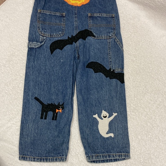 Faded glory denim blue jean Halloween appliqué overalls size 5/6 - Picture 5 of 11